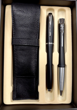 Pióro wieczne + długopis URBAN czarne mat ze srebrem + etui w ozdobnym pudełku