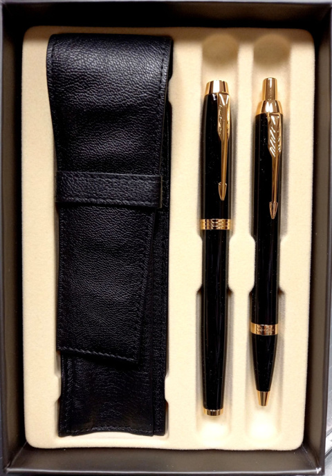 Pióro wieczne + długopis URBAN czarne ze złotem + etui w ozdobnym pudełku