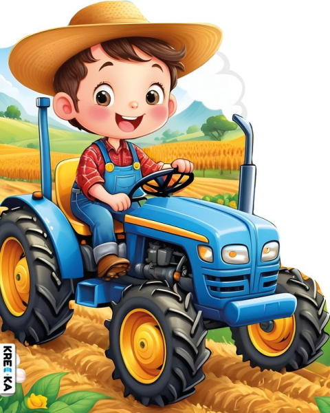 Traktor z rolnikiem. Kolorowanka z brokatem