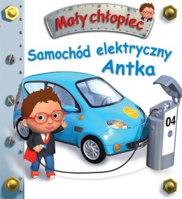 Mały chłopiec. Samochód elektryczny Antka