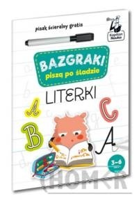 Bazgraki piszą po śladzie Literki Kapitan Nauka