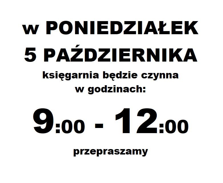5.10.2020 księgarnia czynna tylko do 12:00